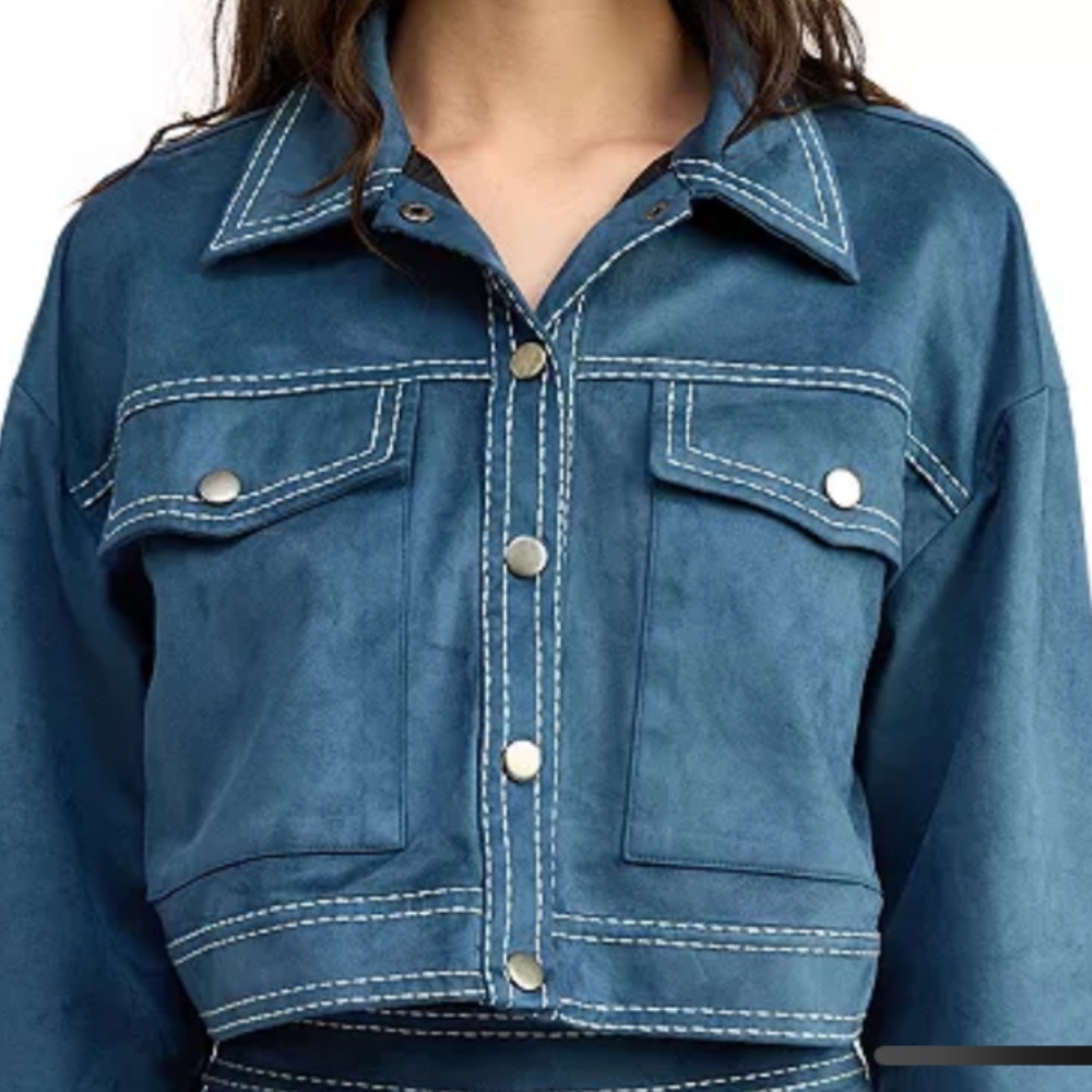 En Saison Blue Faux Suede Women's Jacket